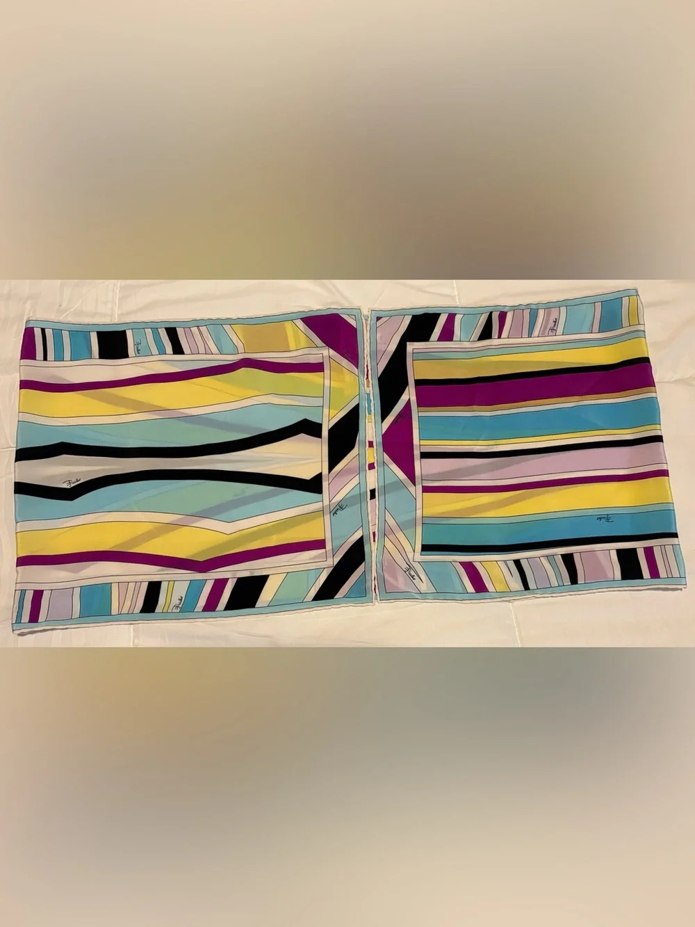 Emilio Pucci Vintage Geometric Silk Scarf 12.5”x 51”